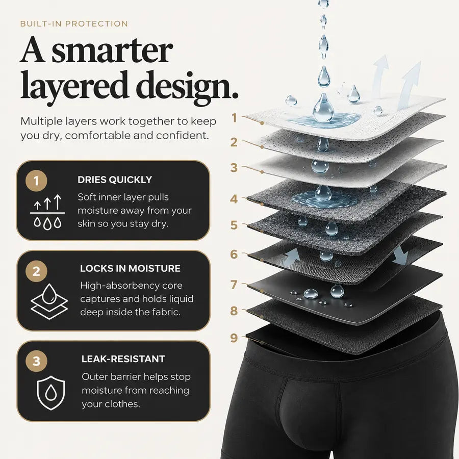 GoAgain layered absorbency protection infographic